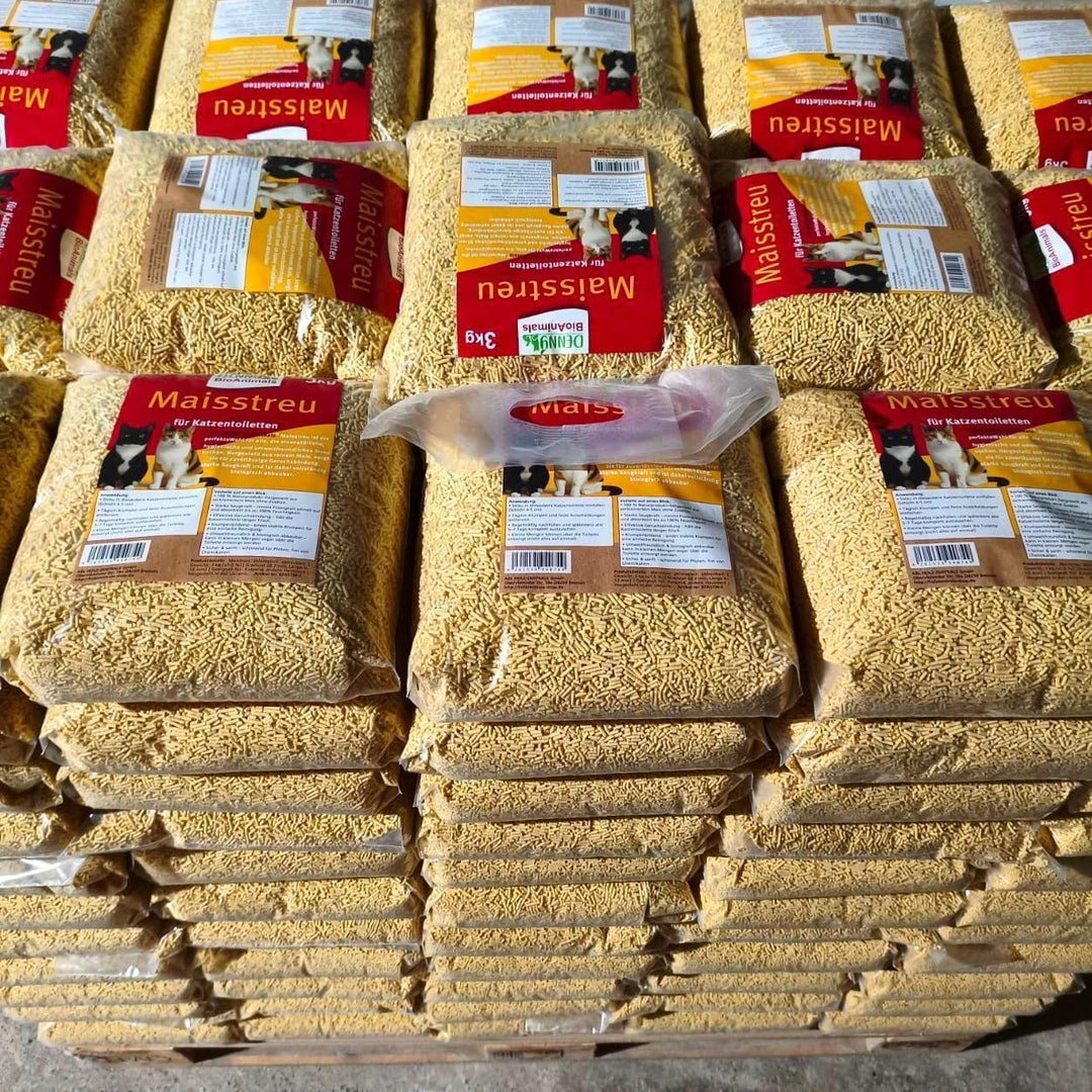 Maisstreu 15 kg (5 Säche je 3 kg), 40 L Mais-Katzenstreu – 100% natürlich &amp; biologisch abbaubar – kl