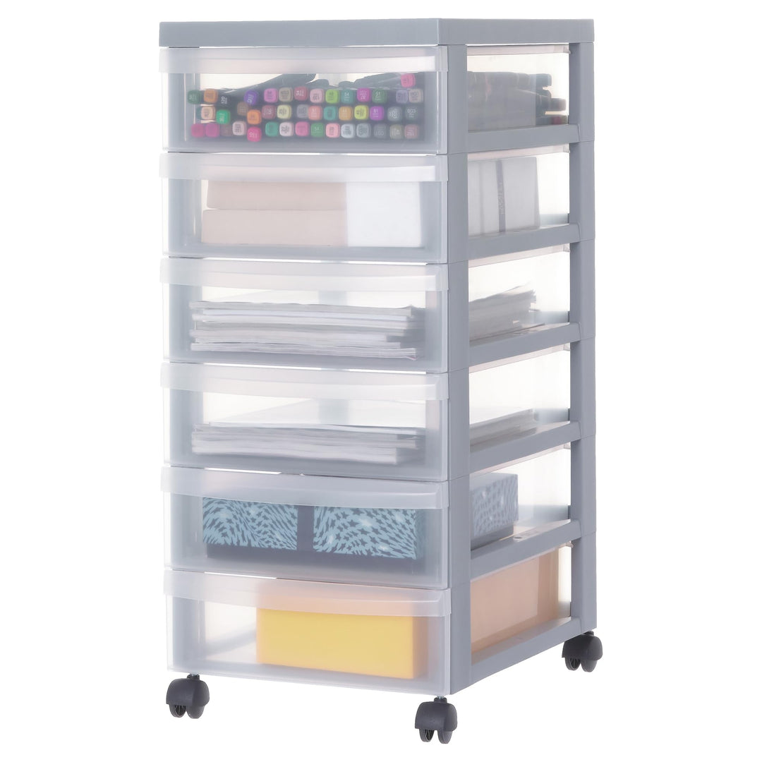 Iris Ohyama, Plastik-Aufbewahrungsturm, 6x 7L Schreibtisch-Aufbewahrungsschublade, BPA-frei, DC-360,