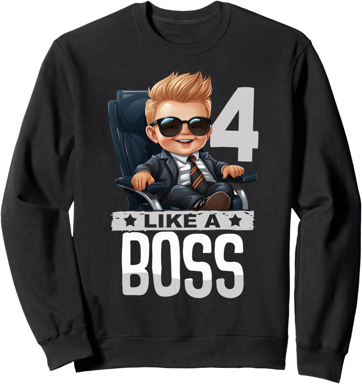 Baby 4. Geburtstag Junge Mädchen 4 Jahr wie ein Boss Kinder Sweatshirt