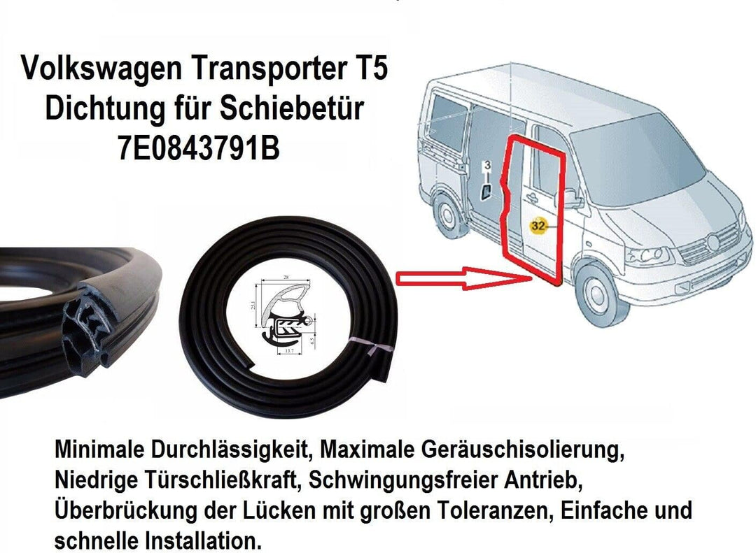 LLS-GERMANY Schiebetürdichtung Kompatibel mit V.W. T5 Transporter Gummidichtung Schiebetür Dichtung