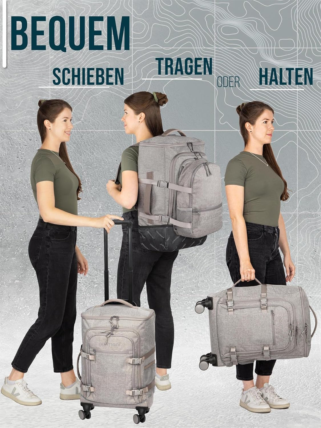 normani Reiseset Trolley mit Rucksackfunktion und kleiner Rucksack - 38 L Reisetrolley + 5 L Backpac