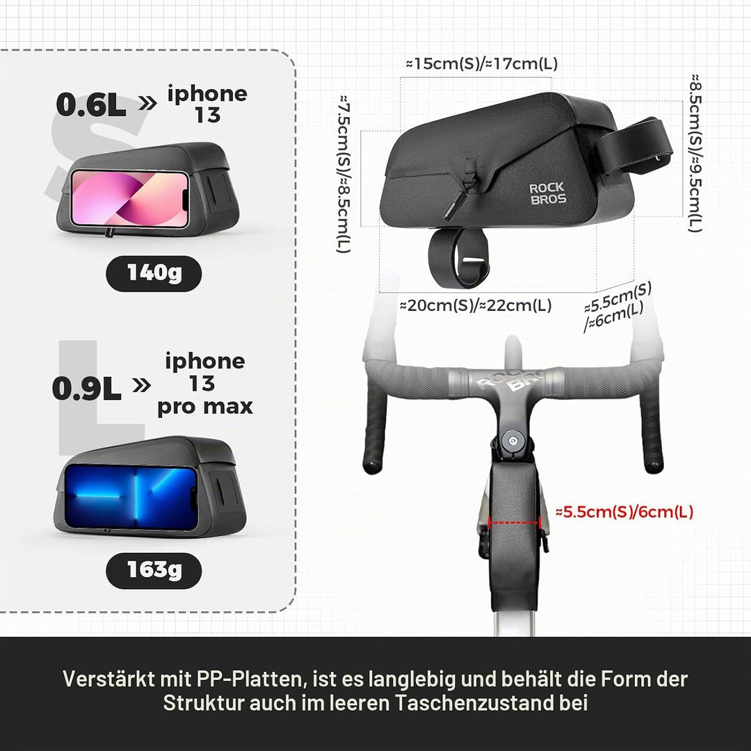ROCKBROS Fahrrad Oberrohrtasche 100% Wasserdicht mit magnetischem Deckel Fahrradrahmentasche Dreieck