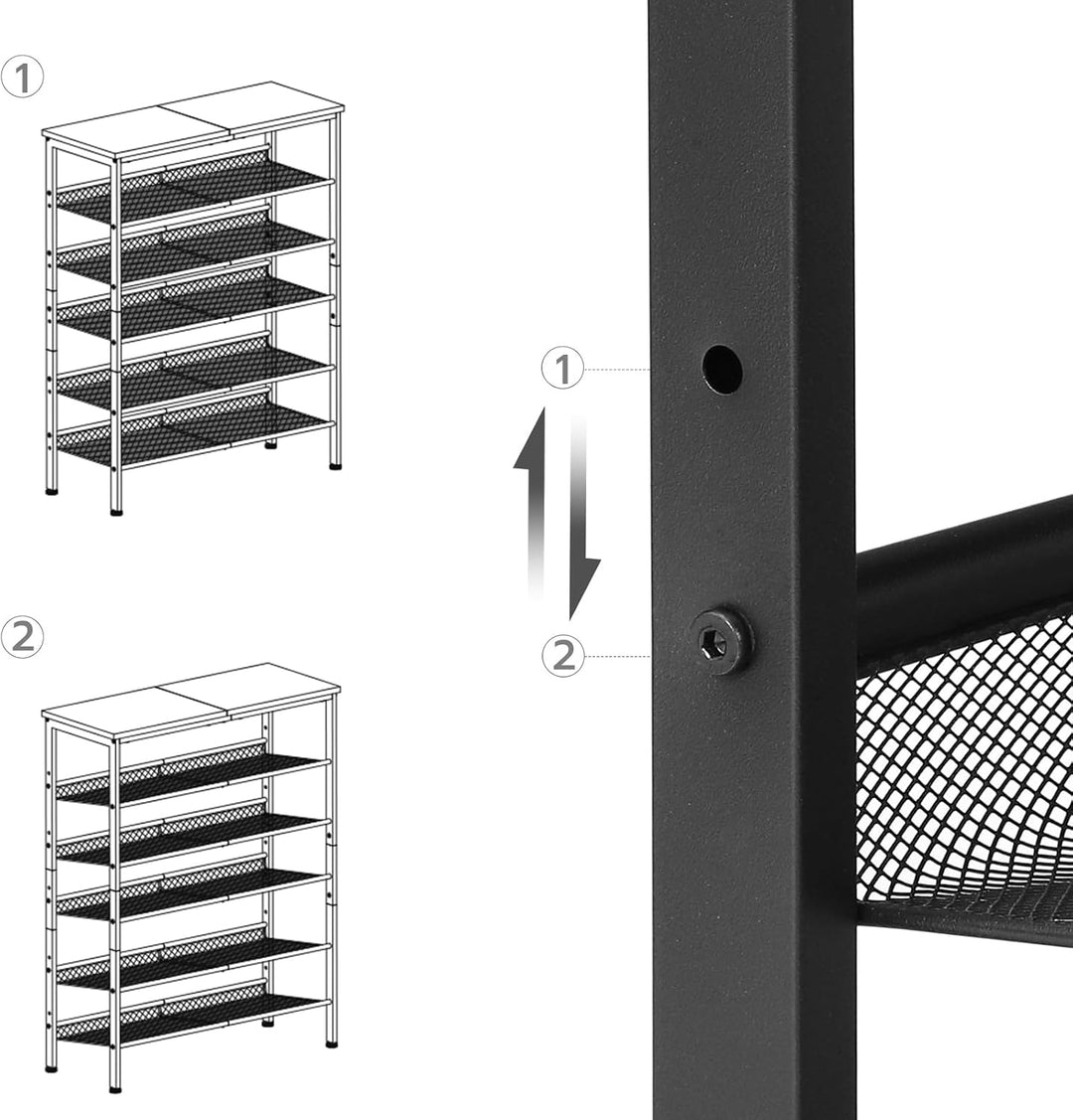 HOOBRO Schuhregal, 6-stöckiges Schuhablage, Schuhschrank, verstellbares Metallgitterregal, Geräumige