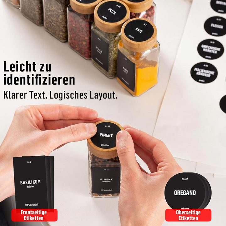 Deco haus® Gewürzregal Wand ohne Bohren [MIT 24 GEWÜRZGLÄSER &amp; ETIKETTEN] - Gewürzregal Hängend 4er