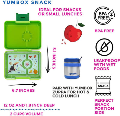 yumbox Snack S Lunchbox (Lime Green) - kleine Brotdose mit 3 Fächern | Kinder Bento Box für Kinderga