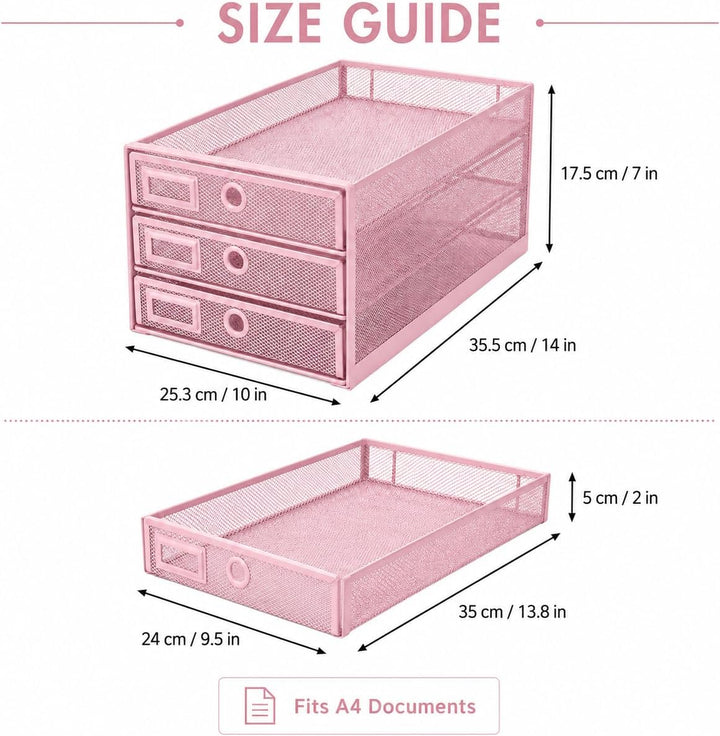 EXERZ Papier Sortierer mit 3 Schubladen/A4 Dokumente/Schubladenbox - Drahtgeflecht Büroablage/Aufbew