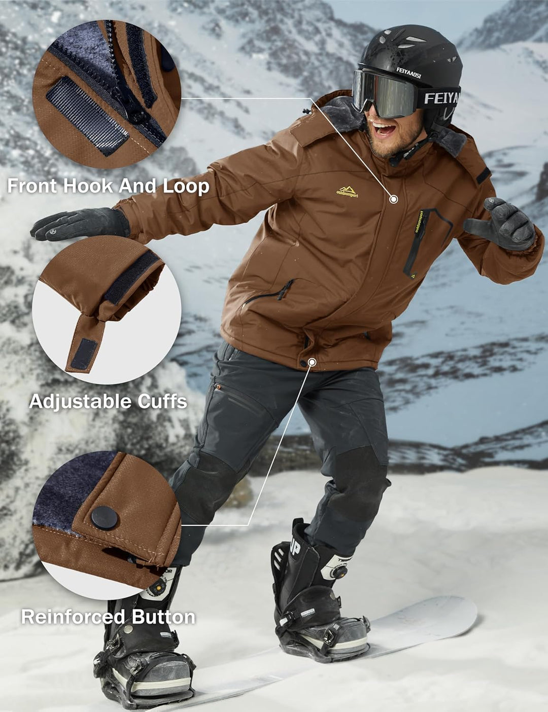 MAGCOMSEN Herren Winter Skijacke Fleece Gefüttert Winterjacke Outdoor Verdickt Softshelljacke Wasser
