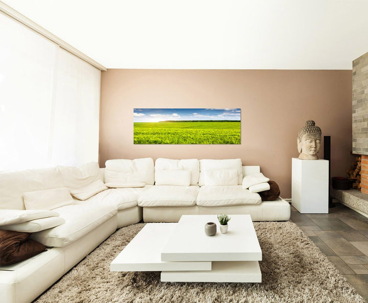 Paul Sinus Art Panoramabild auf Leinwand und Keilrahmen 150x50cm Ukraine Feld Wiese Sommer Wolkensch