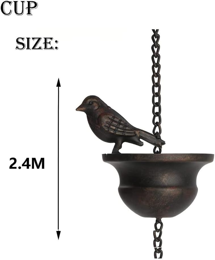 NISHZHU 1 Stück Regenketten für Dachrinnen, Mobile Vögel auf Bechern, Regenspiele mit Befestigtem Au