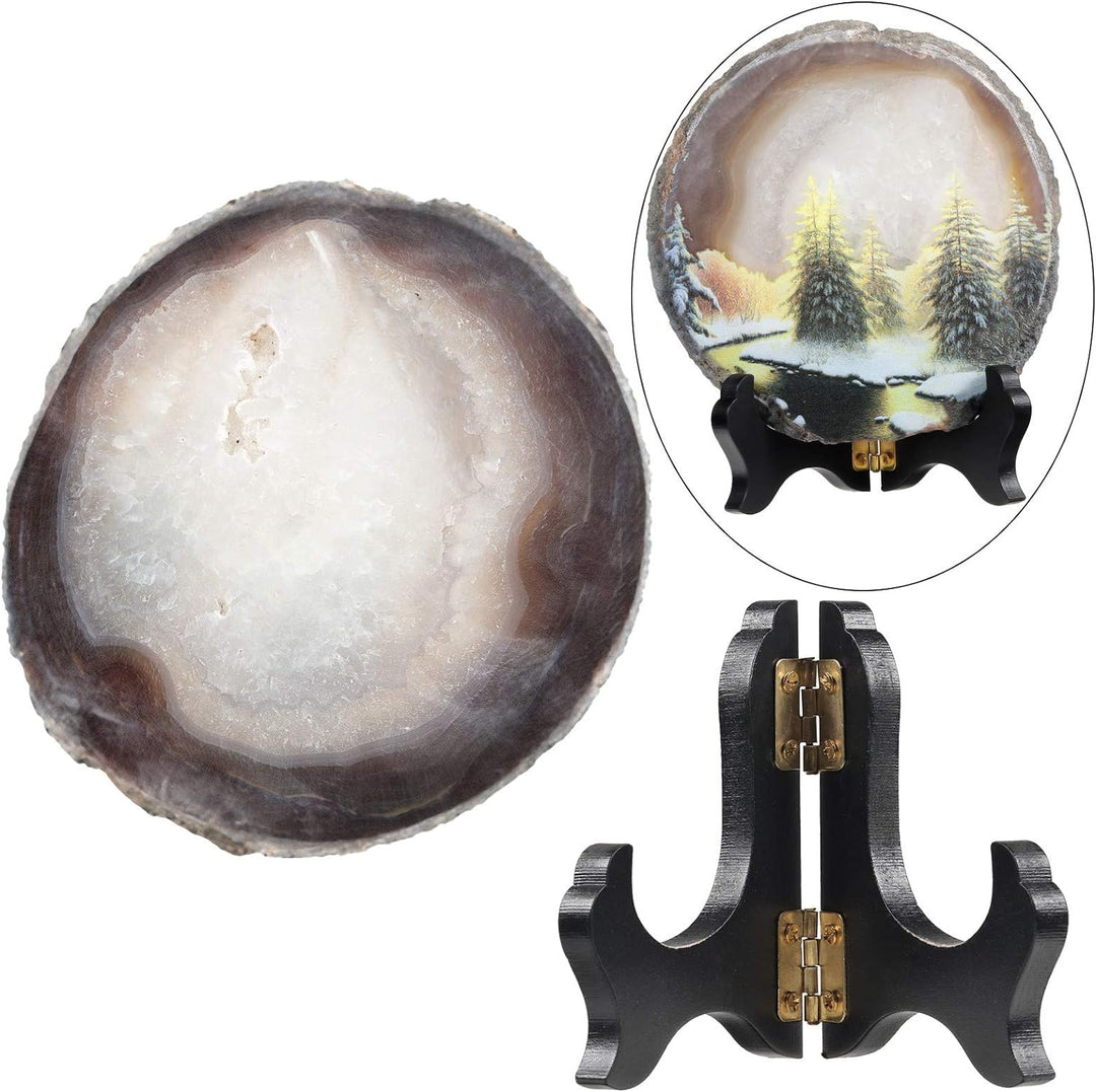 KYEYGWO Unregelmässige Achat Scheiben mit Holz Ständer, Achatscheiben Edelstein Feng Shui Desktop Or