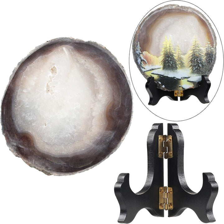 KYEYGWO Unregelmässige Achat Scheiben mit Holz Ständer, Achatscheiben Edelstein Feng Shui Desktop Or