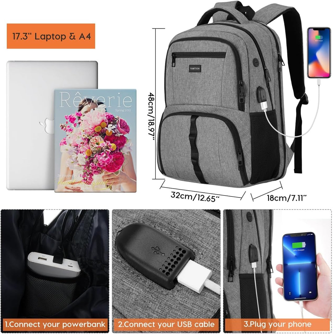 YAMTION 17,3 Zoll Rucksack Herren Gross mit Schuhfach für Arbeit,Sportrucksack für Fitnessstudio Sch