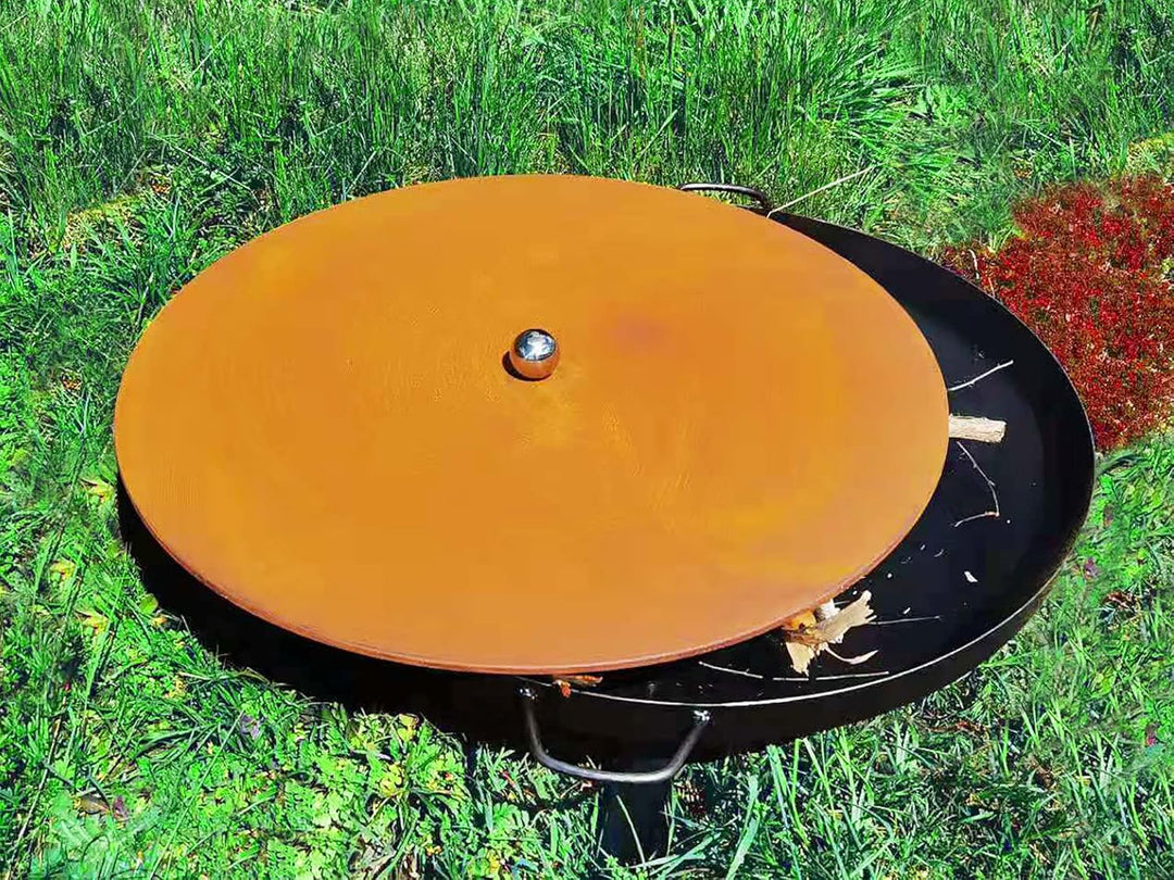 Köhko Feuerschale Ø 79 cm mit Deckel 80cm in Rostpatina Farbe- Feuerschale mit klappbare und abnehmb