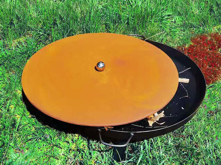 Köhko Feuerschale Ø 79 cm mit Deckel 80cm in Rostpatina Farbe- Feuerschale mit klappbare und abnehmb