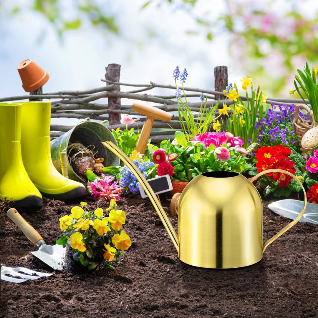 Yardwe Edelstahl Giesskanne 1000ml Giesskanne Blumengiesskanne Topf Garten Pflanzen Lange Tüllen Gie