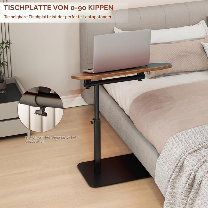 Massivholz Beistelltische c Form Höhenverstellbar, Metallbasis Couchtisch 360° Rotierend Klein Beist