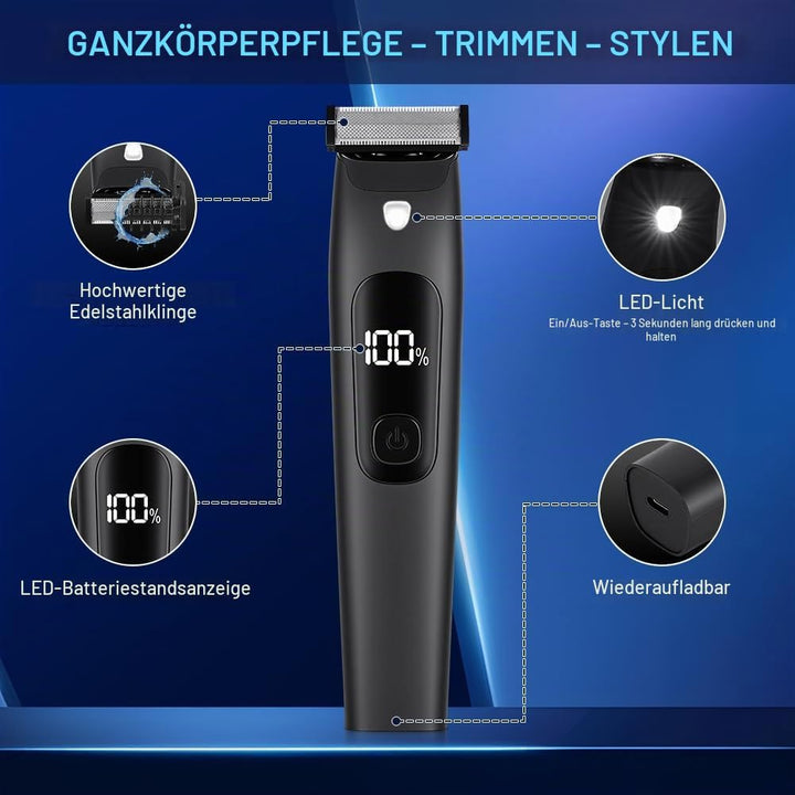 Bartschneider für Männer,Körperhaarschneider mit LED-Anzeige,Nass-und Trockengebrauch,Intimrasierer