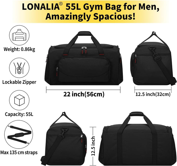 Sporttasche Reisetasche Herren Gross 55L - Weekender Gym Bag Fitness Tasche für Sport Training Urlau