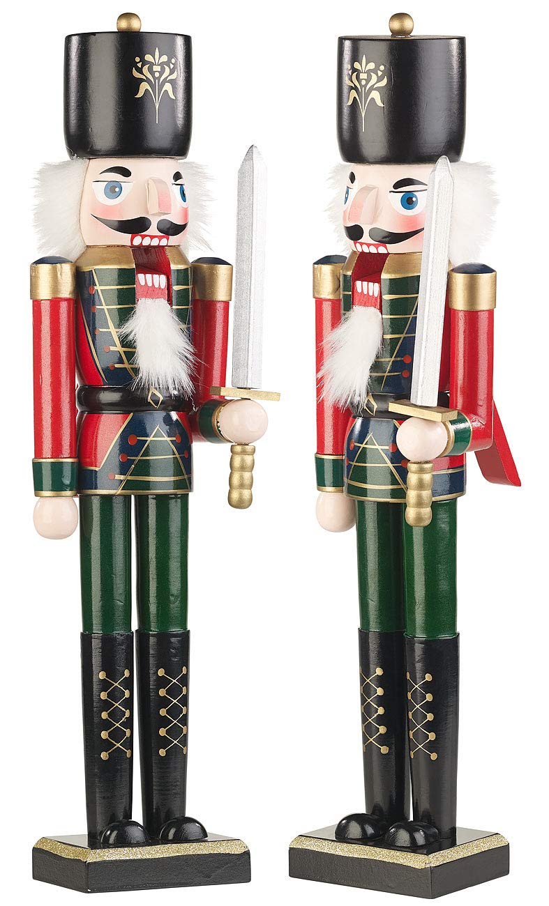 infactory Nussknacker Figur gross: 2er-Set Handbemalte Deko-Nussknacker aus Holz, 48,5 cm (Weihnacht