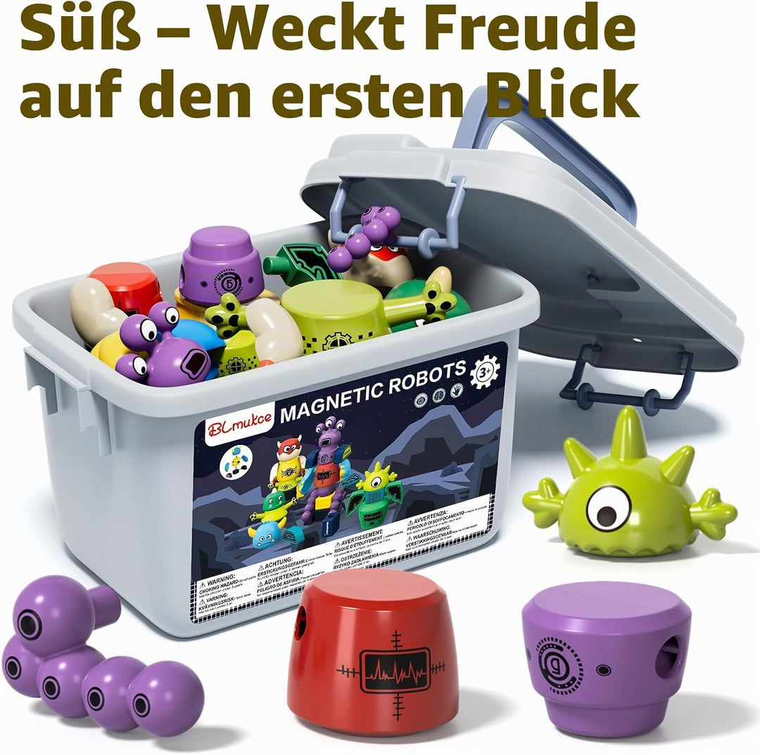 Magnetisches Roboterspielzeug für Kinder ab 3-7 Jahren, 5-stück Magnetmonster-Bausteine, stapelbares