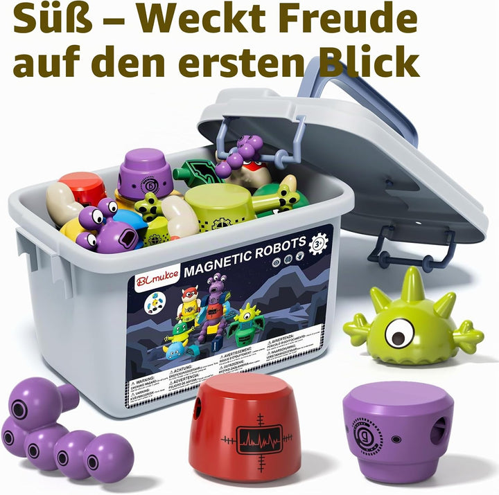 Magnetisches Roboterspielzeug für Kinder ab 3-7 Jahren, 5-stück Magnetmonster-Bausteine, stapelbares