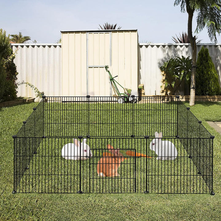 FIVMEN Freilaufgehege Kleintiergehege 142x72x36cm Freigehege Gittergehege 12-Platten Laufstallgitter