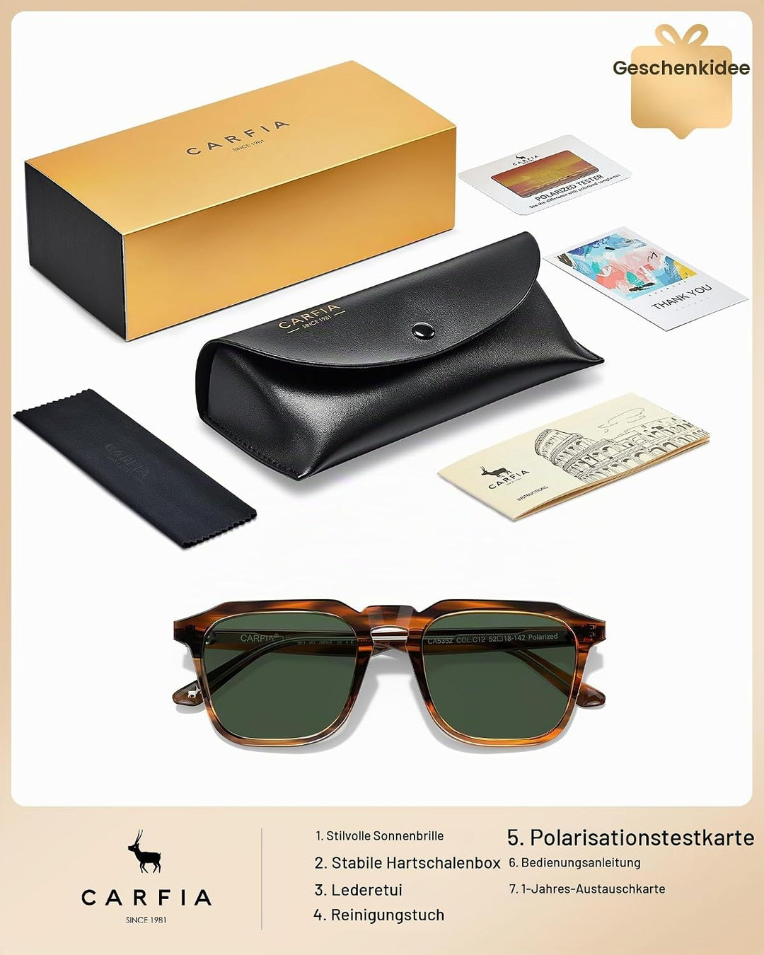 CARFIA Kleine Sonnenbrille Herren Polarisierte Fahrenbrille mit UV-Schutz für Schmale Gesichter/Juge