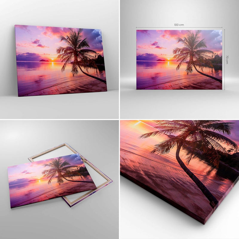 Bilder auf Leinwand 100x70cm Leinwandbild mit Rahmen Strand Meer Palme Gross Wanddeko Bild Schlafzim