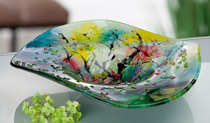 GILDE GLAS art Deko Schale - runde Glasschale Dekoration Wohnzimmer - handgebmalt - Ø ca. 46 cm