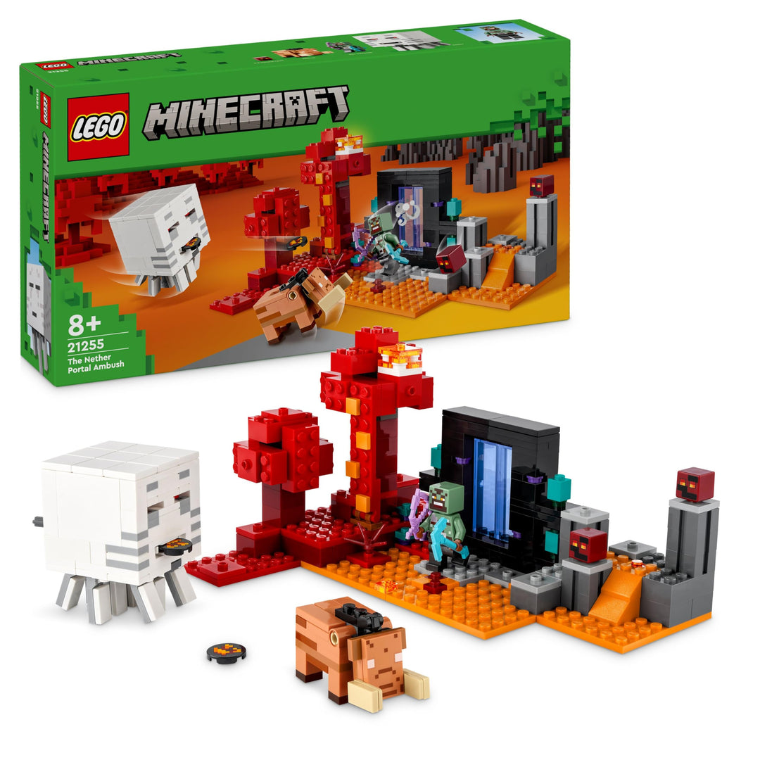 LEGO Minecraft Hinterhalt am Netherportal, Gaming-Spielzeug im Nether für Kinder mit Kampfszenen und