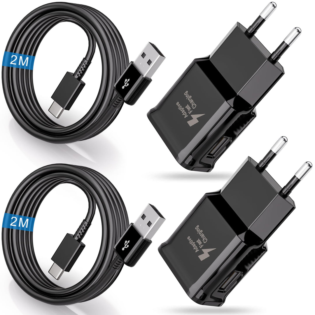 2er-Pack USB Ladegerät, Schnellladegerät mit 2M Ladekabel,Typ C Handy Netzteil Adapter für Samsung G