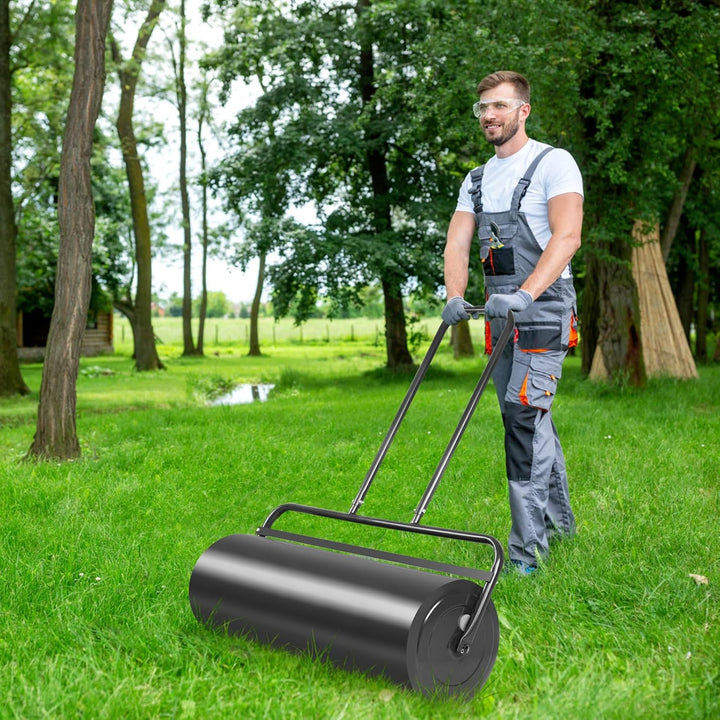 GOPLUS Rasenwalze, 48L/63L Gartenwalze befüllbar mit Wasser & Sand, Rasenroller aus Metall, Graswalz
