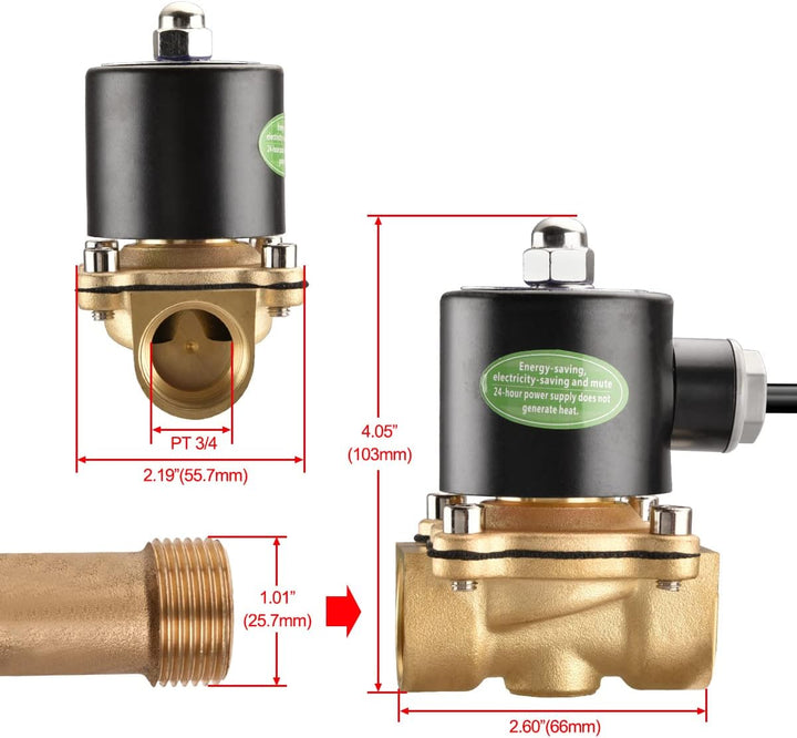 Heschen Messing Elektrisches Magnetventil, 2W-200-20J, PT3/4'', DC12V, Direct Action Wasser Air, Nor