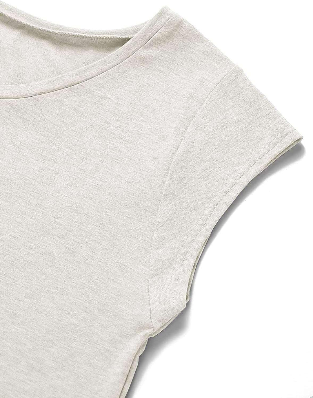 Teesho Tshirt Damen Oberteile Elegant Kurzarm Crop Tops Casual Longshirt Cap hülse Tunika Sommer Tan