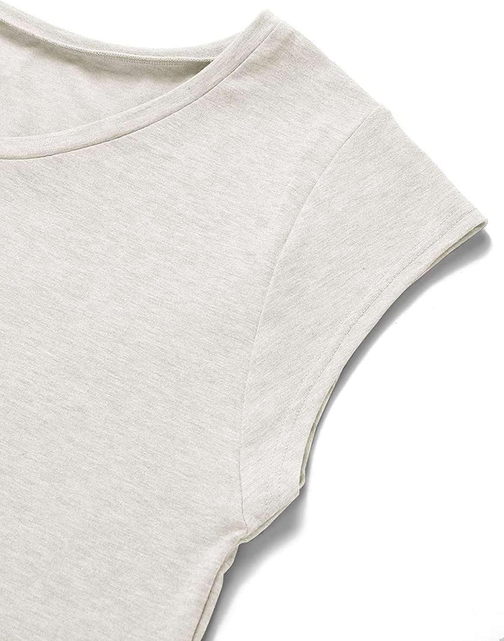 Teesho Tshirt Damen Oberteile Elegant Kurzarm Crop Tops Casual Longshirt Cap hülse Tunika Sommer Tan