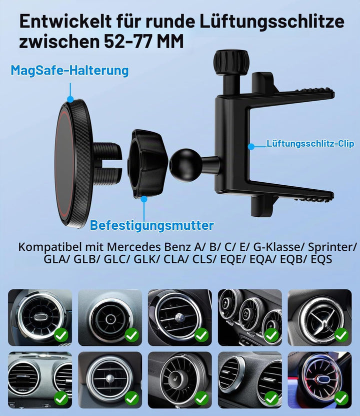 Magnetische Handyhalterung Auto Lüftung für Mercedes Benz A/B/C/E/G/GLA/GLK [Upgrade Lüftungsclip],