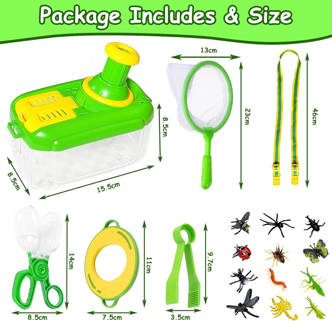 Entdecker Set für Kinder ab 4, 17 Stück Forscherset für Kinder, Insektenbox mit Drehbar Lupe, Kinder