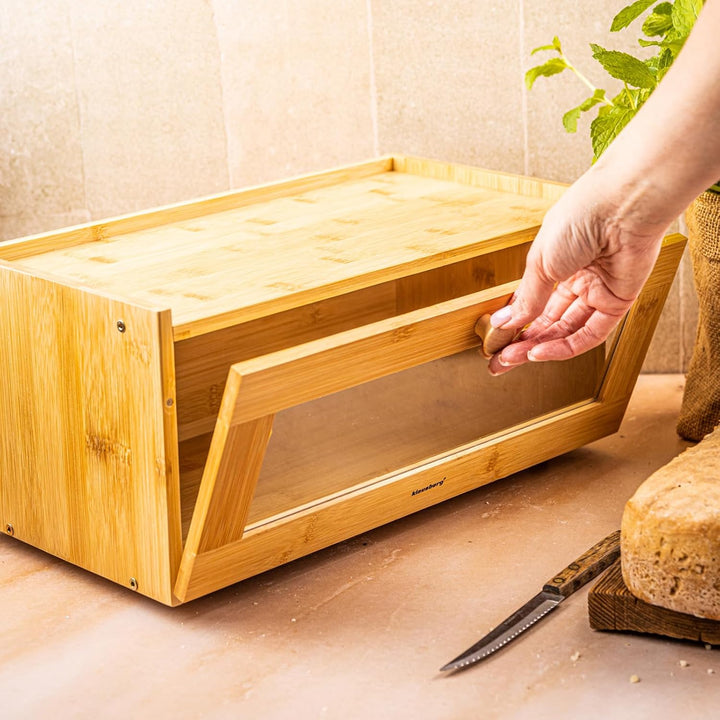 Klausberg Brotkasten aus Holz, Bambus mit Acrylfenster, umweltfreundlich, leicht, mit rundem Griff (