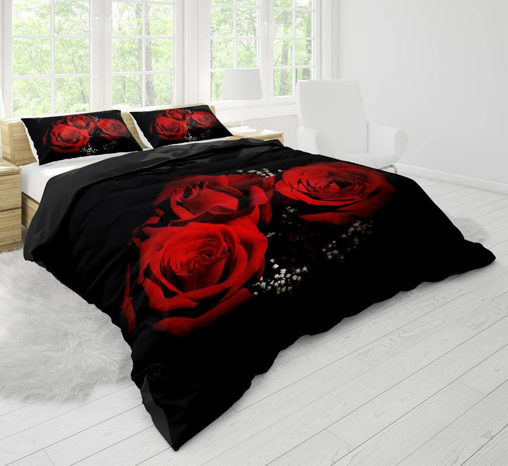 HZVRTN Bettwäsche 3D Rot Rose Bettbezug Set mit Reissverschluss und 2 Kissenbezug, Mikrofaser Kreati