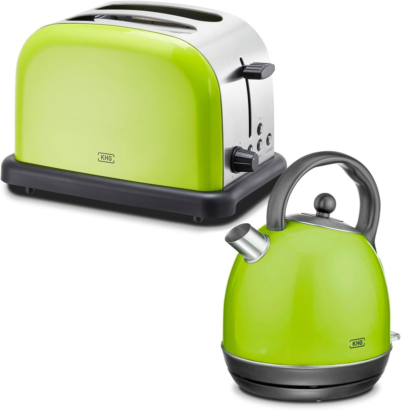 KHG Frühstücksset Wasserkocher & Toaster, Lime-Grün, Kessel-Kocher 1,7 Liter, 360° Sockel, Kalkfilte