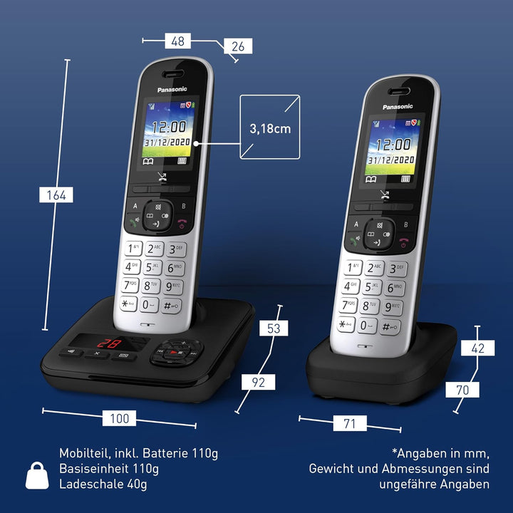 Panasonic KX-TGH722GS Schnurlostelefon Duo mit Anrufbeantworter (DECT Telefon, strahlungsarm, Farbdi