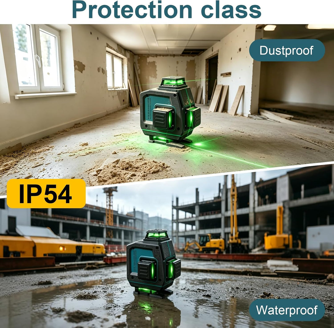 QUPERR 4D Kreuzlinienlaser Grün, 4x360° selbstnivellierende Laser Wasserwaage mit 16 Linien, Linienl