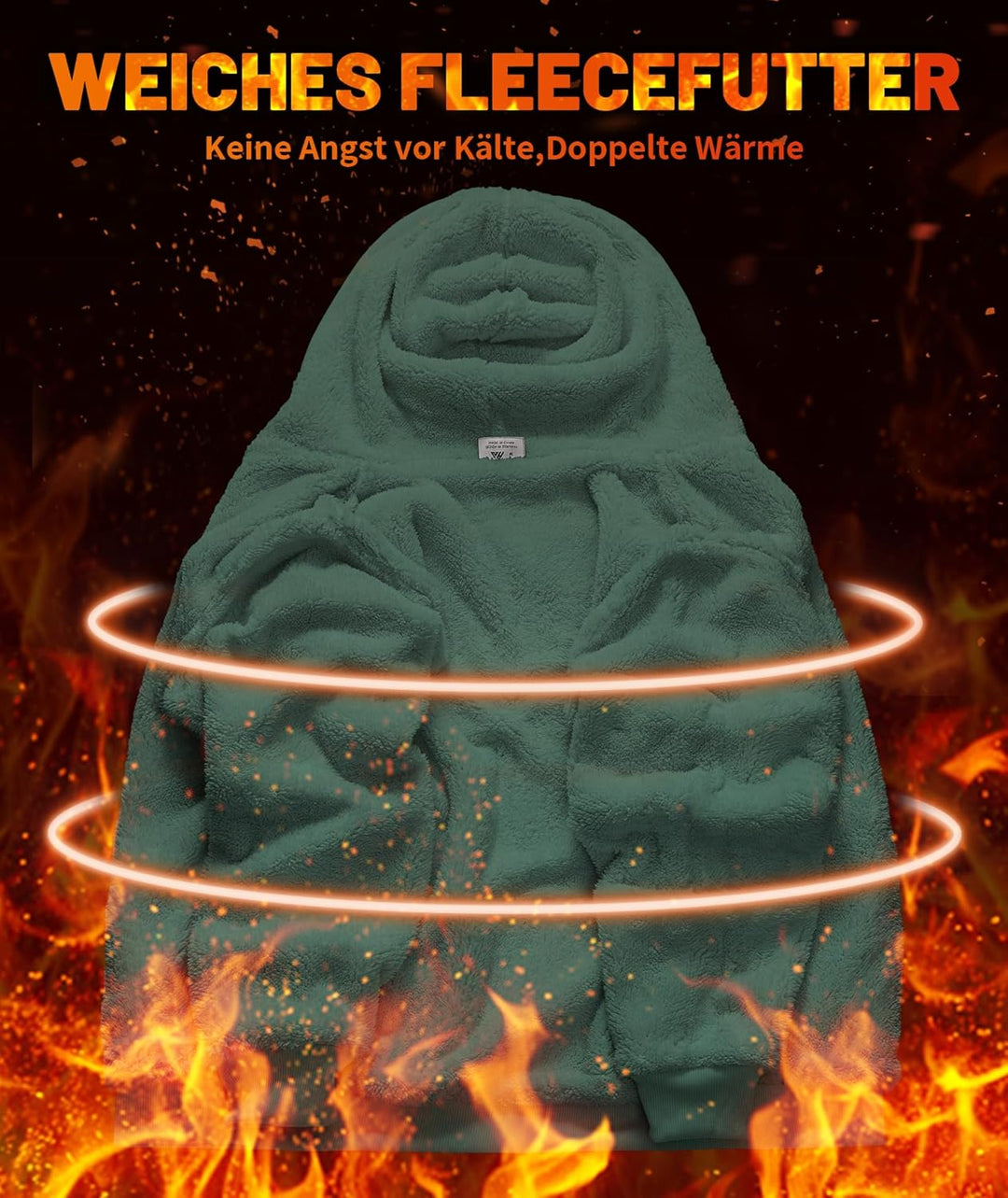 JACKETOWN Herren Sweatshirt Gefüttert Hoodie Reissverschluss Sweatjacke Warm Fleece Winterjacke Tedd