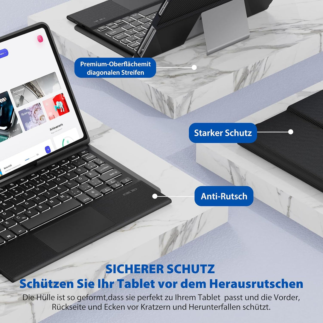 DoohowCase Hülle mit Tastatur für Lenovo Tab Plus (TB351FU) 11.5 Zoll 2024, Bluetooth QWERTZ Tastatu