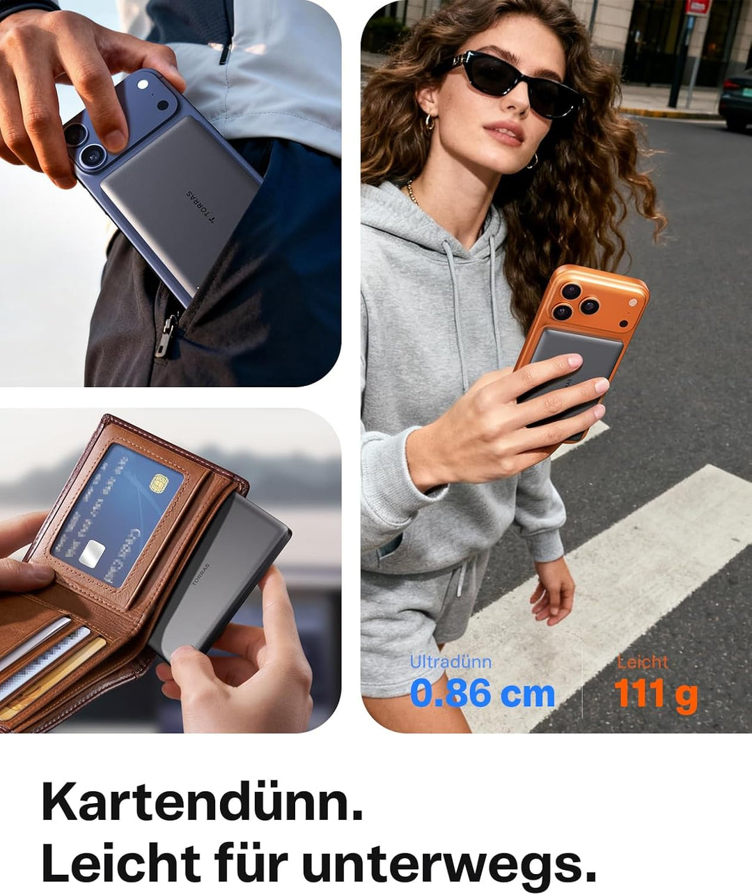 TORRAS Ultra Slim Power Bank für Magsafe Schnell Aufladende 5000mAh 8mm Kleine Powerbank für iPhone
