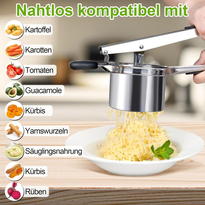 Edelstahl-Kartoffelpresse mit 3 austauschbaren Klingen, Silikongriff, multifunktional für Kartoffelb