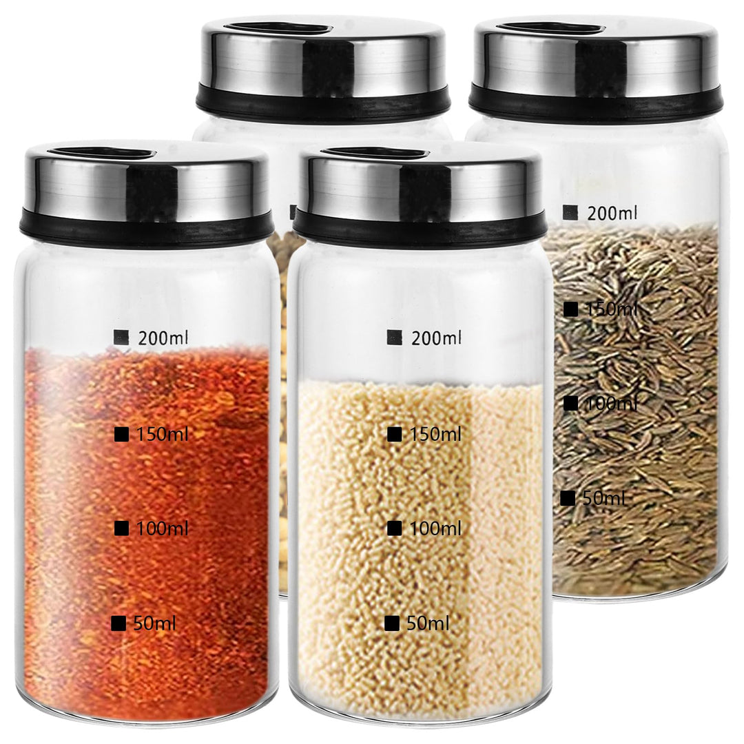 4 Stück Gewürzgläser mit Drehdecke, 200ml Borosilikatglas Gewürzstreuer, Salz und Pfefferstreuer, Ge