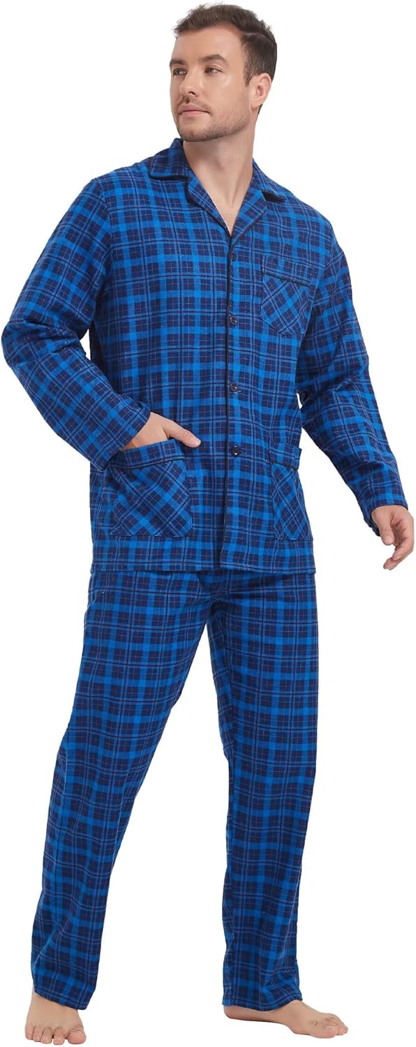 Amaxer 100% Baumwolle Herren Flanell Pyjamas Set Herren Pyjamas Home Fashion Pyjamas Langarm Hosen S