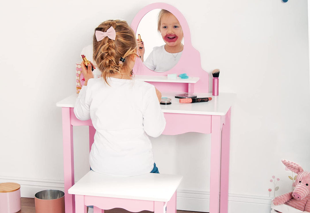 PINOLINO Kinderschminktisch Jasmin, MDF rosa und weiss lackiert, Schminktisch mit Spiegel und Hocker