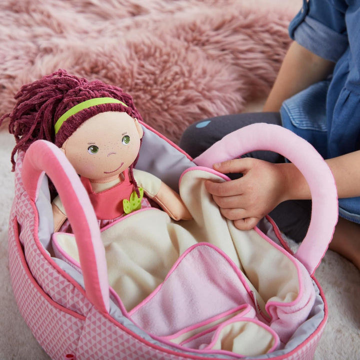 HABA 305072 - Puppentragetasche Rosarot, Puppenzubehör für Babypuppen und HABA-Stoffpuppen, Tragetas